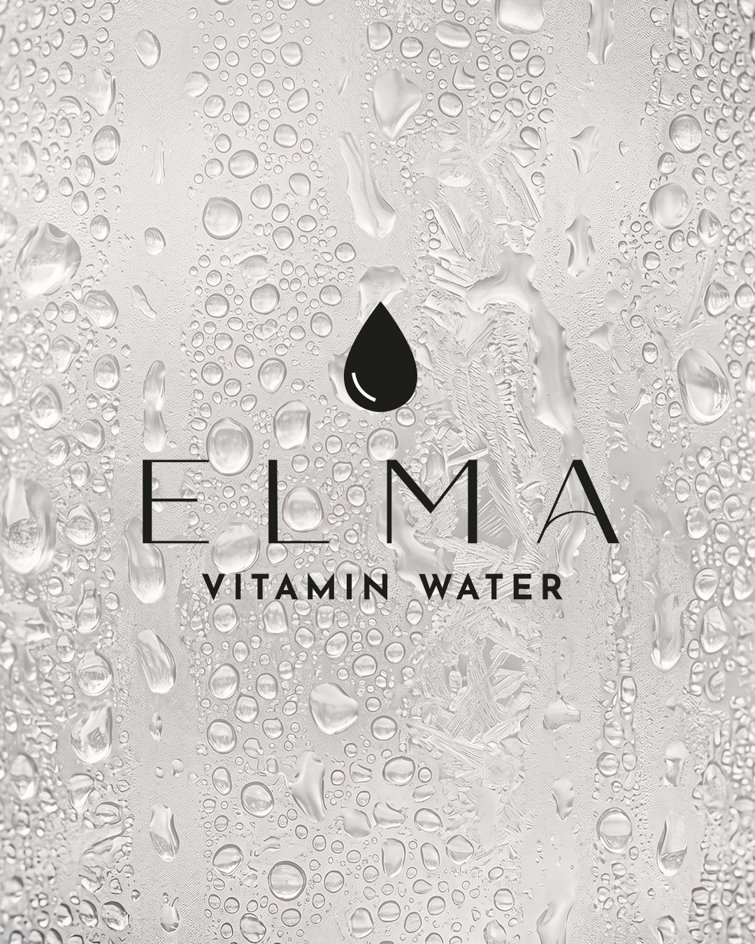 ELMA Vitamin Water logo on a chilled bottle covered in condensation